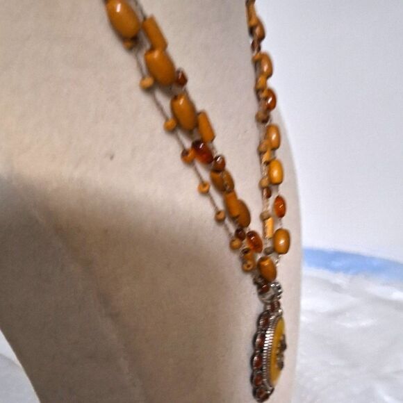 Beaded Boho Women's Necklace Amber Colored Glass Iridescent Fairy Core As-Is - Picture 12 of 13
